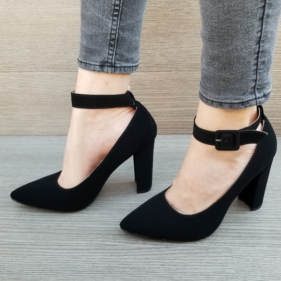 Ankle Strap Pointy Velvet Fabric Heels-C - Picture 3 of 8
